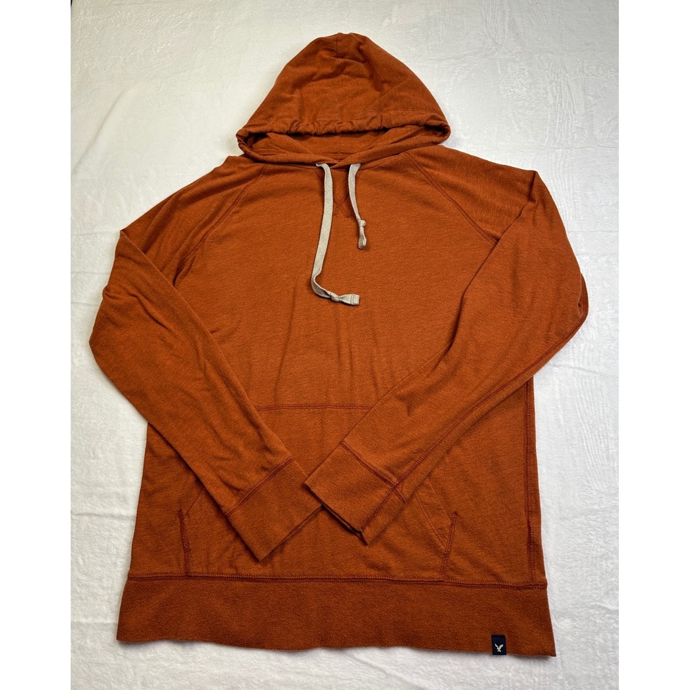 American Eagle Hoodie Mens Medium Rust Orange Seriously Soft Pullover Raglan - Picture 3 of 10